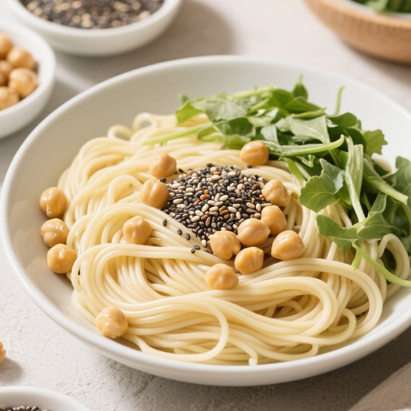 Fideos de chía y garbanzo sin grasa y ricos en fibra, pasta nutritiva de origen vegetal para el entrenamiento físico y el control del azúcar en sangre