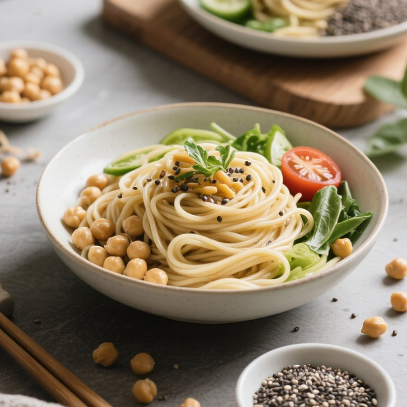 Fideos de chía y garbanzo sin grasa y ricos en fibra, pasta nutritiva de origen vegetal para el entrenamiento físico y el control del azúcar en sangre