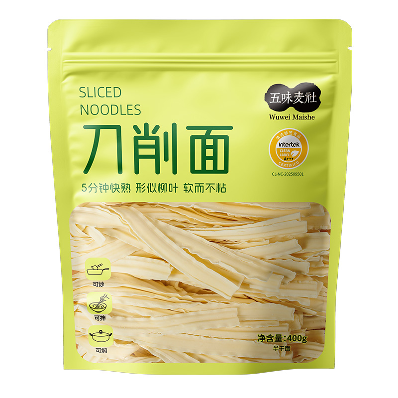 Fideos chinos auténticos Daoxiao en rebanadas, pasta ancha de trigo semifresca, versátil para desayunos y cocina de restaurantes