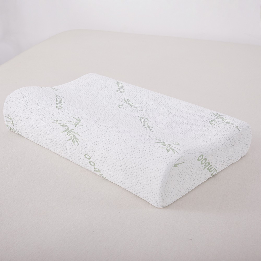 Custom Zero Pressure Ergonomic Bamboo Fiber Neck Pillow Wave Shaped Rectangle Memory Foam for Sleep Comfort and Massage
