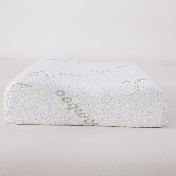 Custom Zero Pressure Ergonomic Bamboo Fiber Neck Pillow Wave Shaped Rectangle Memory Foam for Sleep Comfort and Massage