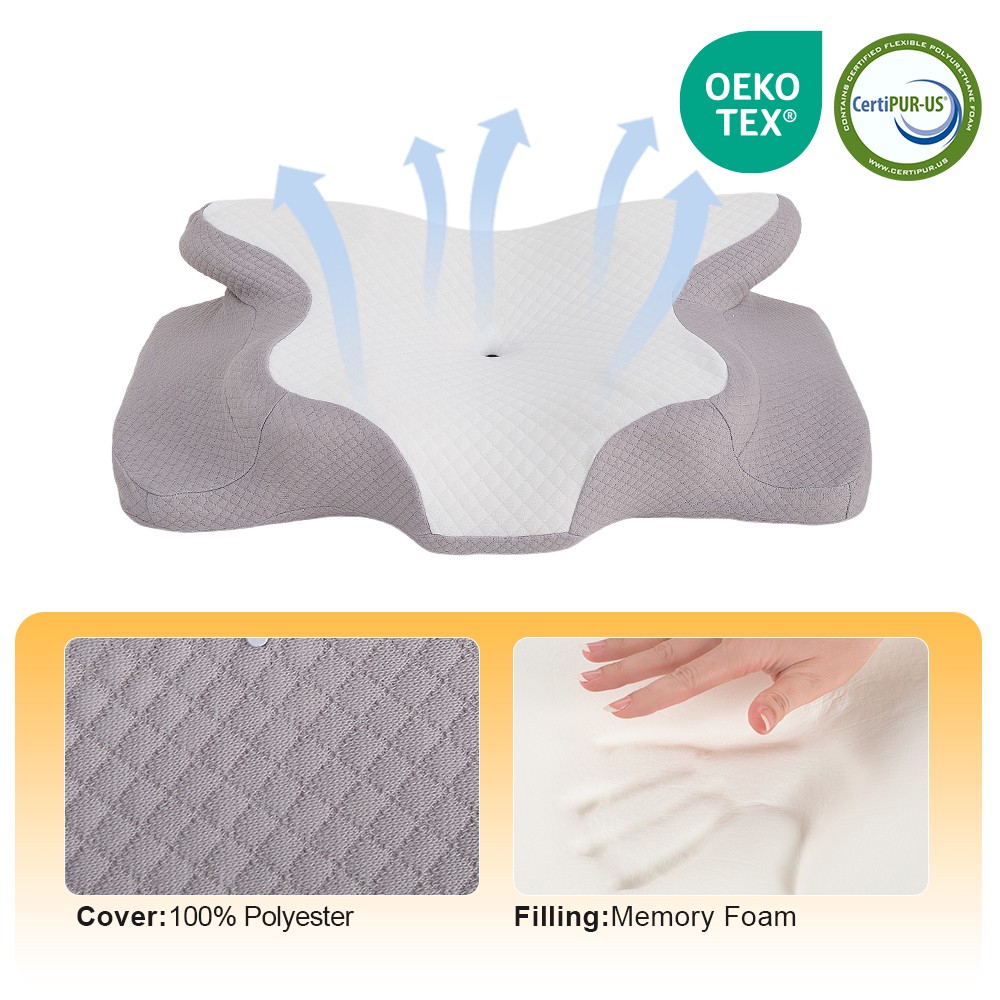SUPER Custom Logo Orthopedic Memory Foam Butterfly Pillow Contour Neck Ergonomic Neck Brace Anti-Snoring Neck Pillow
