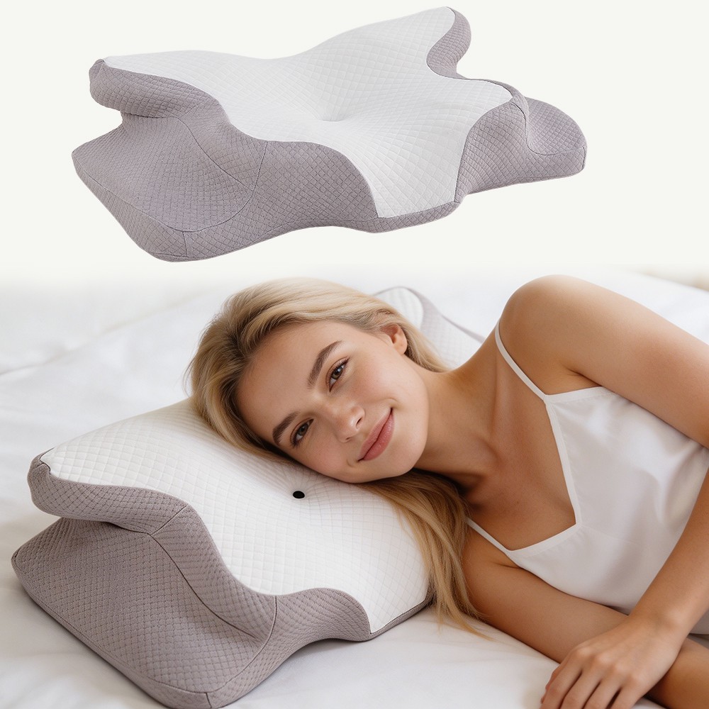 SUPER Custom Logo Orthopedic Memory Foam Butterfly Pillow Contour Neck Ergonomic Neck Brace Anti-Snoring Neck Pillow