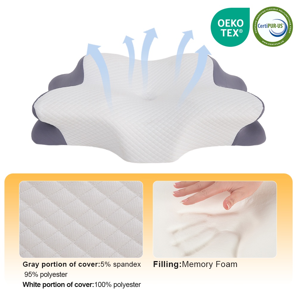 SUPER Modern Cervical Pillow Skin- Friendly Smooth Fabric Memory Foam Ergonomics Contour Neck Support Cushion for Deep Sleep OEM