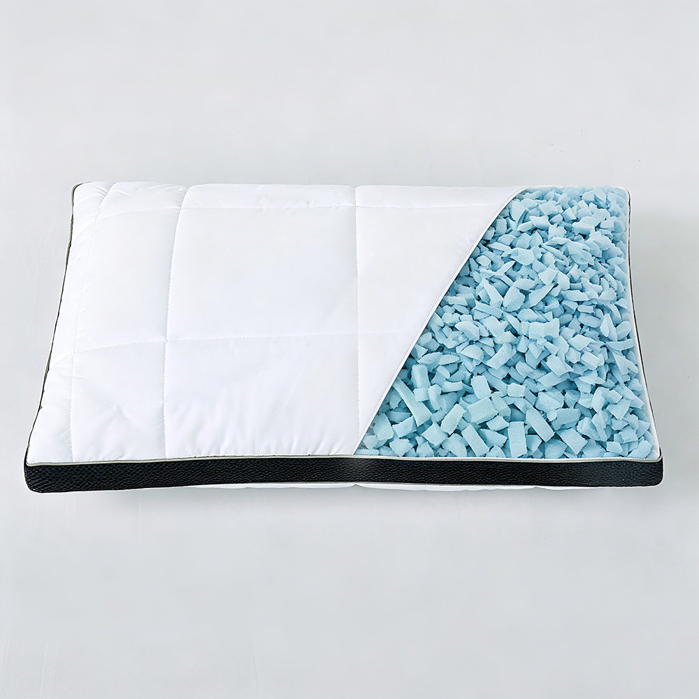 OEM Removable Poly-Cotton Pillowcase Shredded Memory Foam Pillow with Cooling Gel Bead Breathable Mesh Height-adjustable Pillow