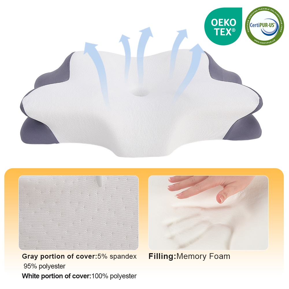 SUPER 3-layer Hollow Knit Removable Cover Ergonomic Memory Foam Pillow 3D Embossed Texture Washable Pilling-resistant Pillow