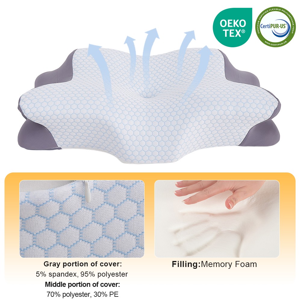 SUPER Customize logo Ergonomic Cooling Memory Foam Cervical Neck Pillow Patented Side Sleeper for Comfortable Bedroom Sleeping