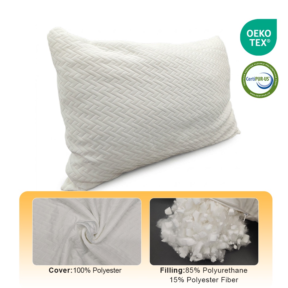 Adjustable Shredded Memory Foam Pillow with Extra Refill Ergonomic Neck Support Pillow Packaging Set for Wholesale