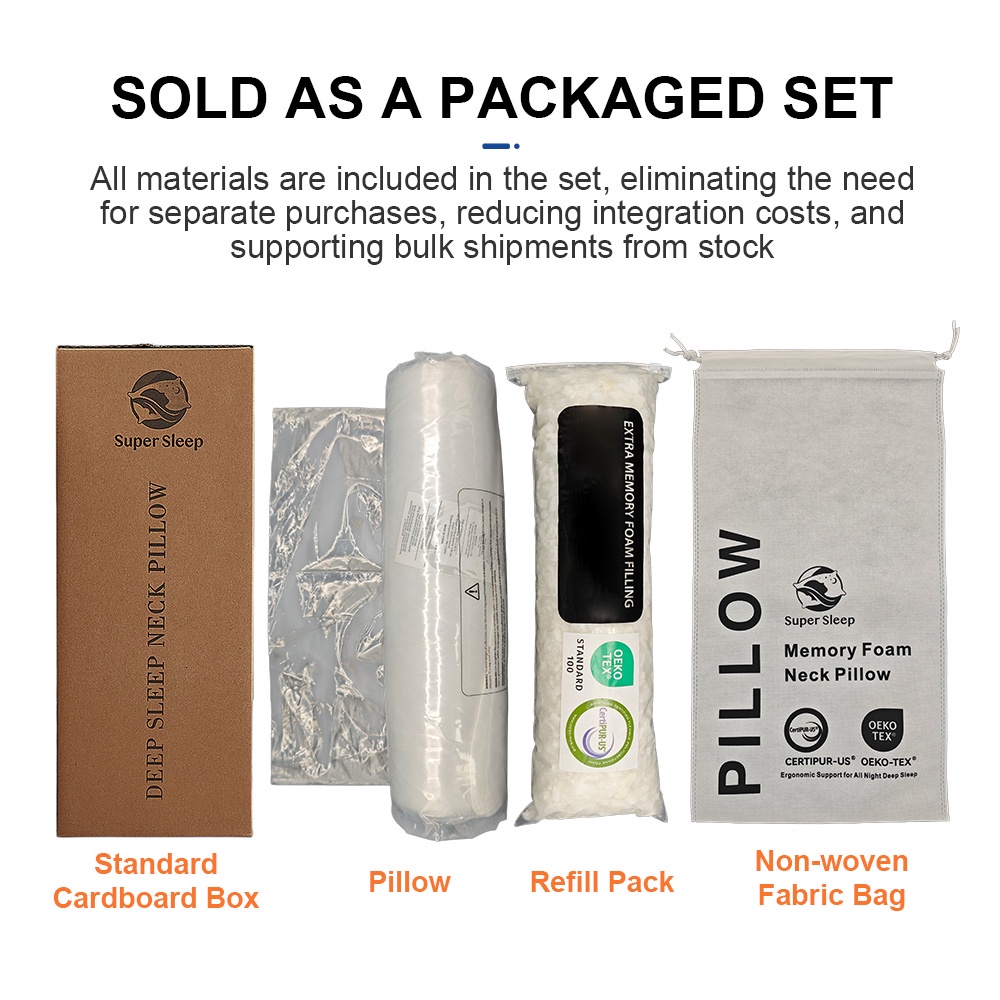 Adjustable Shredded Memory Foam Pillow with Extra Refill Ergonomic Neck Support Pillow Packaging Set for Wholesale