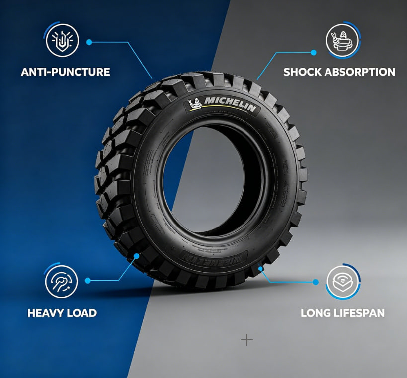 Michelin Premium Industrial Solid Rubber Tire, Wear Resistant Shock Absorbing Forklift Tyre, Heavy Duty Port Warehouse Solid Industrial Tire For Material Handling Equipment