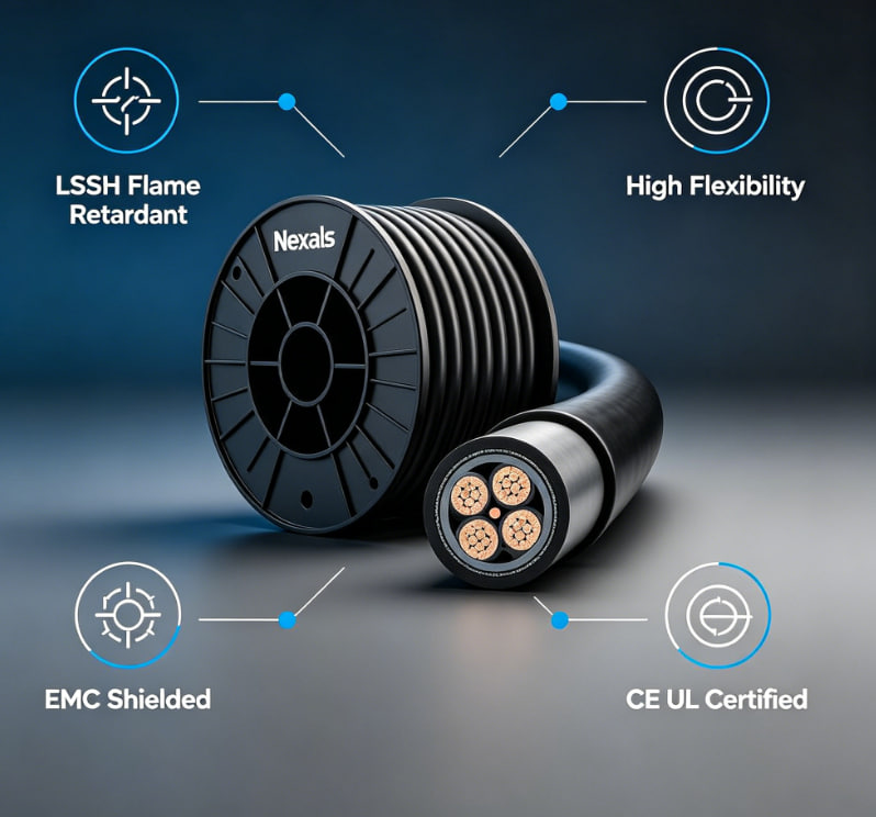 Nexans Premium Industrial Flexible Cable, Low Smoke Zero Halogen Flame Retardant Control Cable, Shielded Servo Power Wire, Wear Resistant Industrial Cable For Automation Railway Port Construction