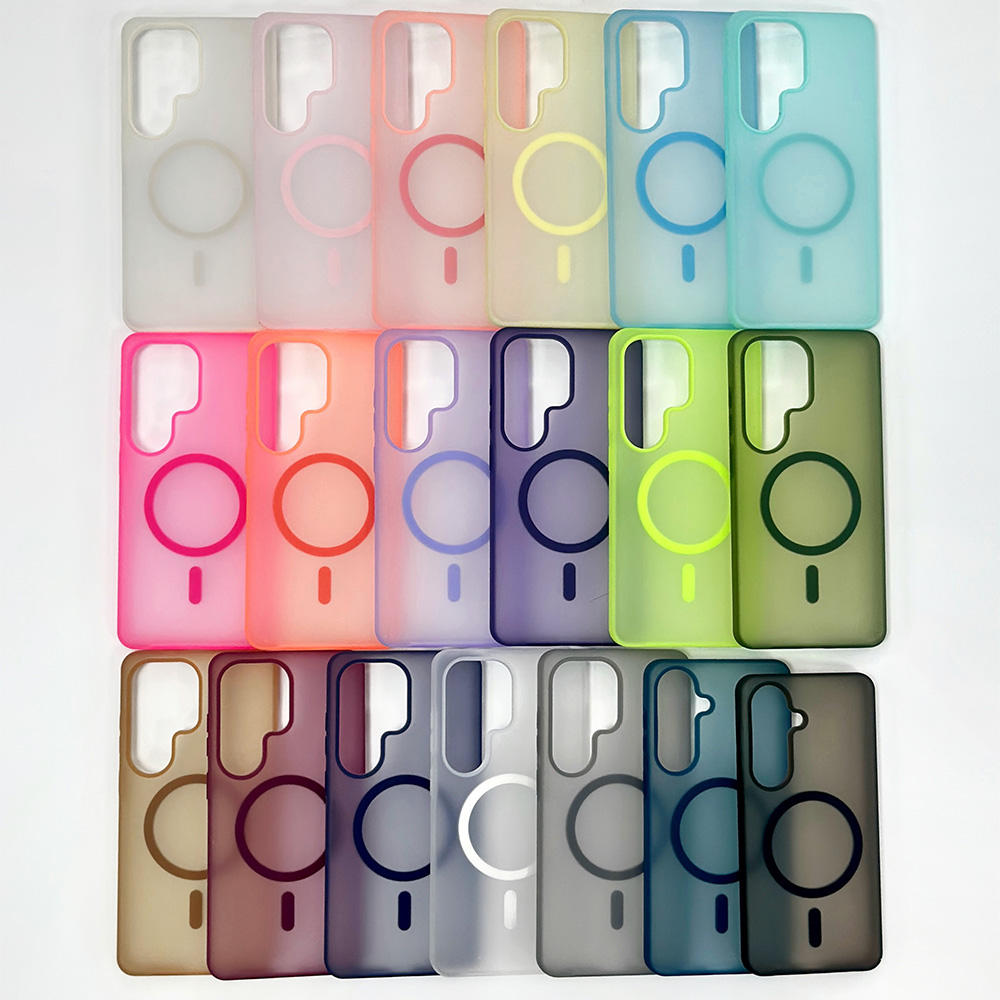 S084 Stylish Matte Silicone Phone Case, Shockproof Magnetic Protective Case for Samsung S23 S24 S25 S26 Ultra, Protective Case for iPhone