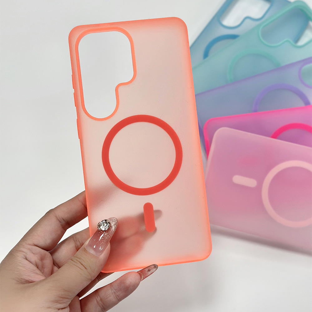 S084 Stylish Matte Silicone Phone Case, Shockproof Magnetic Protective Case for Samsung S23 S24 S25 S26 Ultra, Protective Case for iPhone