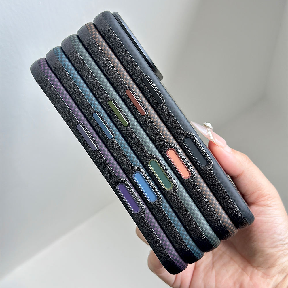 L188 Stylish Carbon Fiber Texture Phone Case for iPhone 14, 15, 16, 17 Pro Max; Shockproof Magnetic Phone Case for Samsung.