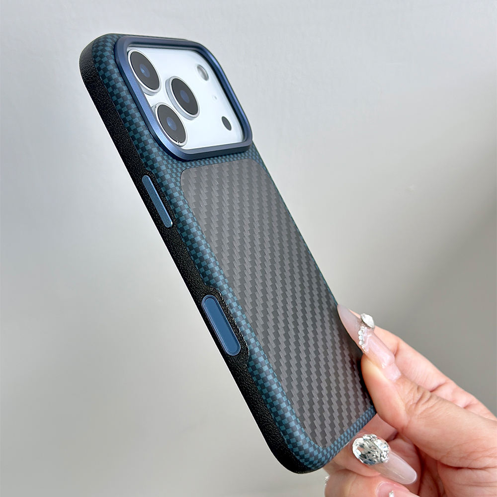 L188 Stylish Carbon Fiber Texture Phone Case for iPhone 14, 15, 16, 17 Pro Max; Shockproof Magnetic Phone Case for Samsung.