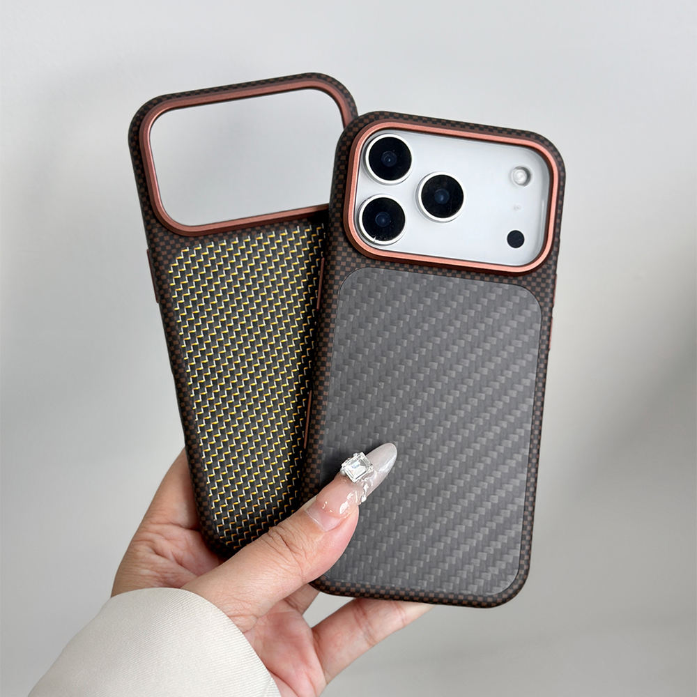 L188 Stylish Carbon Fiber Texture Phone Case for iPhone 14, 15, 16, 17 Pro Max; Shockproof Magnetic Phone Case for Samsung.