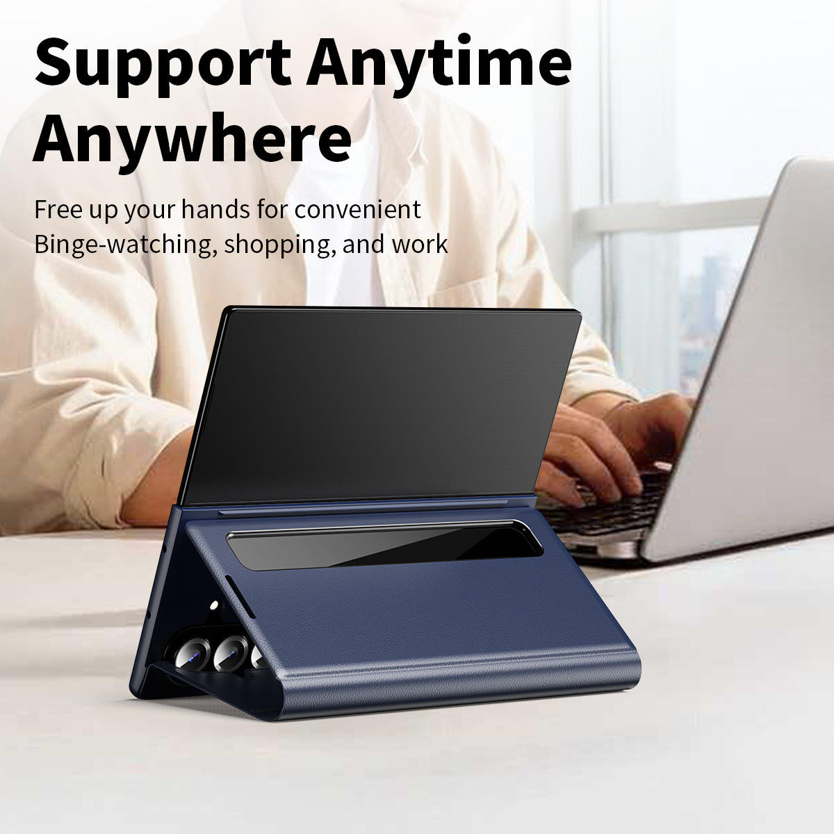 F015 Smart Side Window Series Flip Case Wholesale, Suitable for Samsung Galaxy Z Fold 3 4 5 6 7, Luxury Leather Flip Phone Case