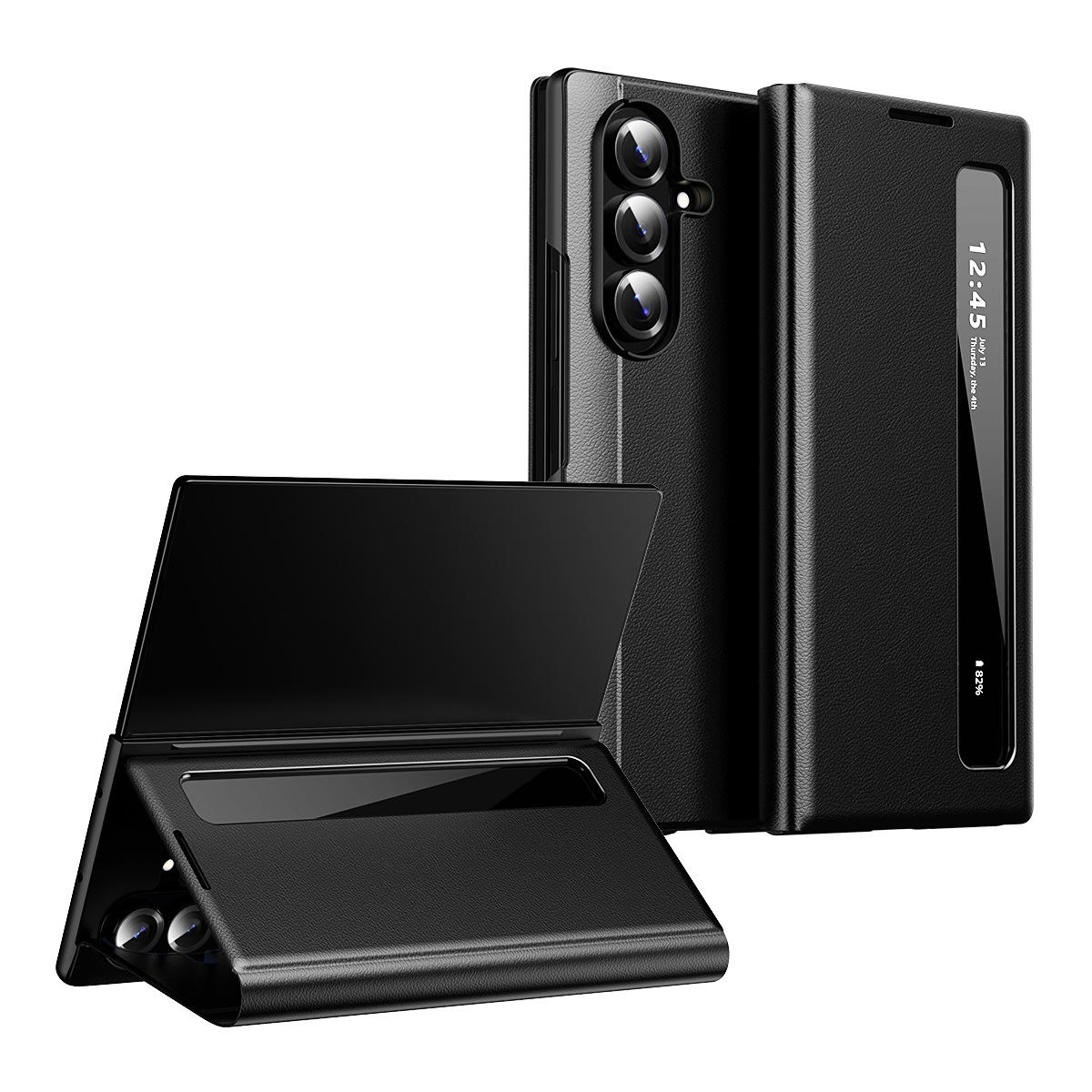 F015 Smart Side Window Series Flip Case Wholesale, Suitable for Samsung Galaxy Z Fold 3 4 5 6 7, Luxury Leather Flip Phone Case