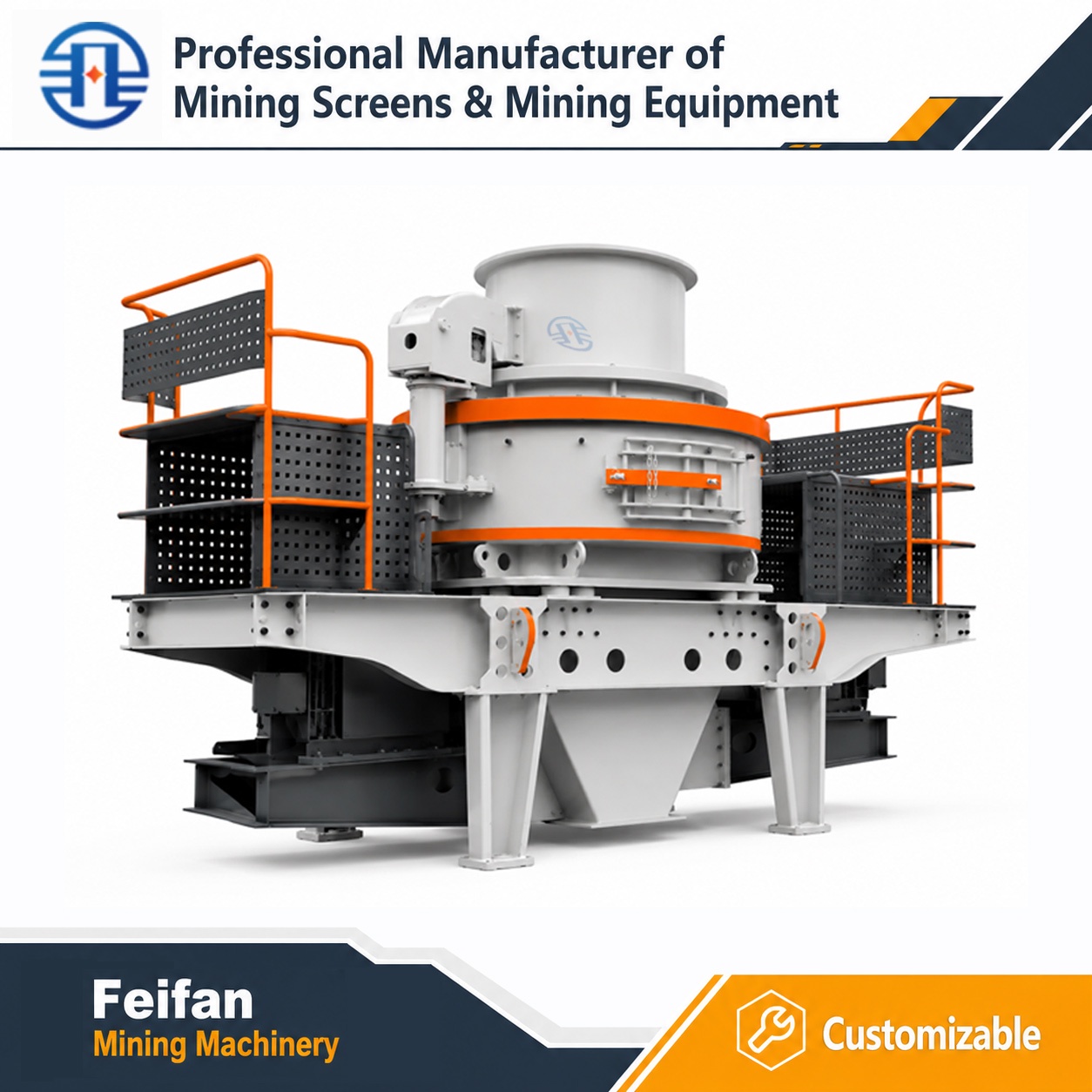 FEIFAN Concasseur VSI à couvercle hydraulique à ouverture rapide 2VSI-15 avec alimentation maximale 45mm et certification CE pour matériaux de routes asphaltées et sable de construction