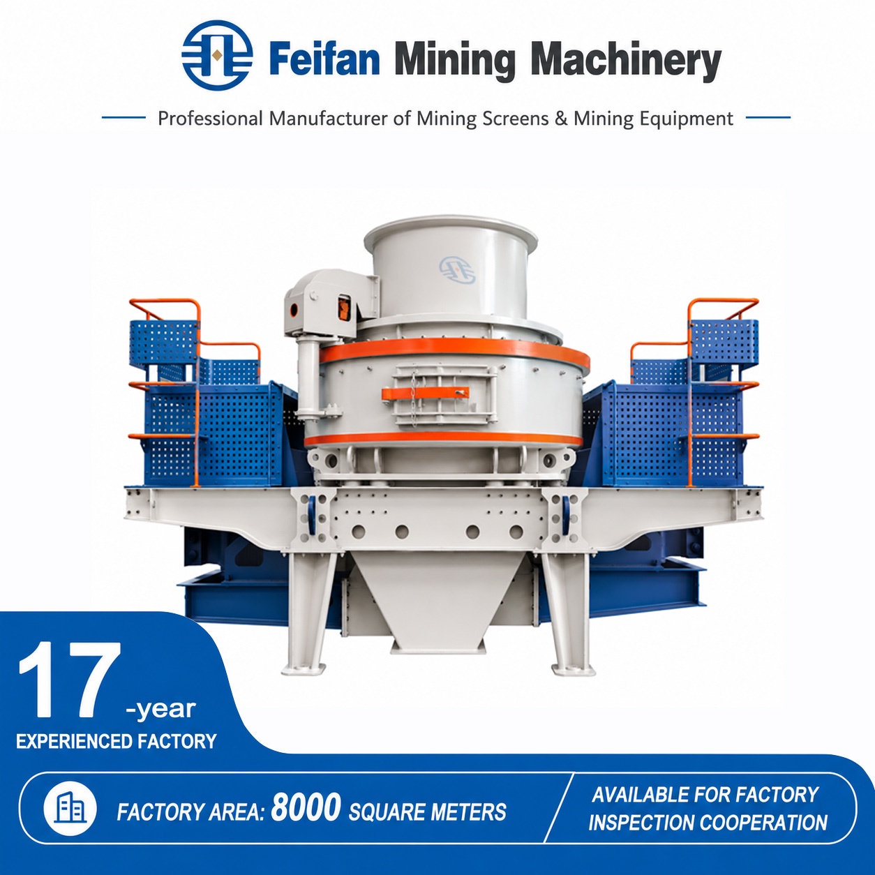 Concasseur VSI FEIFAN VSI-6000 à grains cubiques de qualité supérieure avec blindage résistant à l’usure et lubrification automatique pour lignes de production de granulats à grande échelle