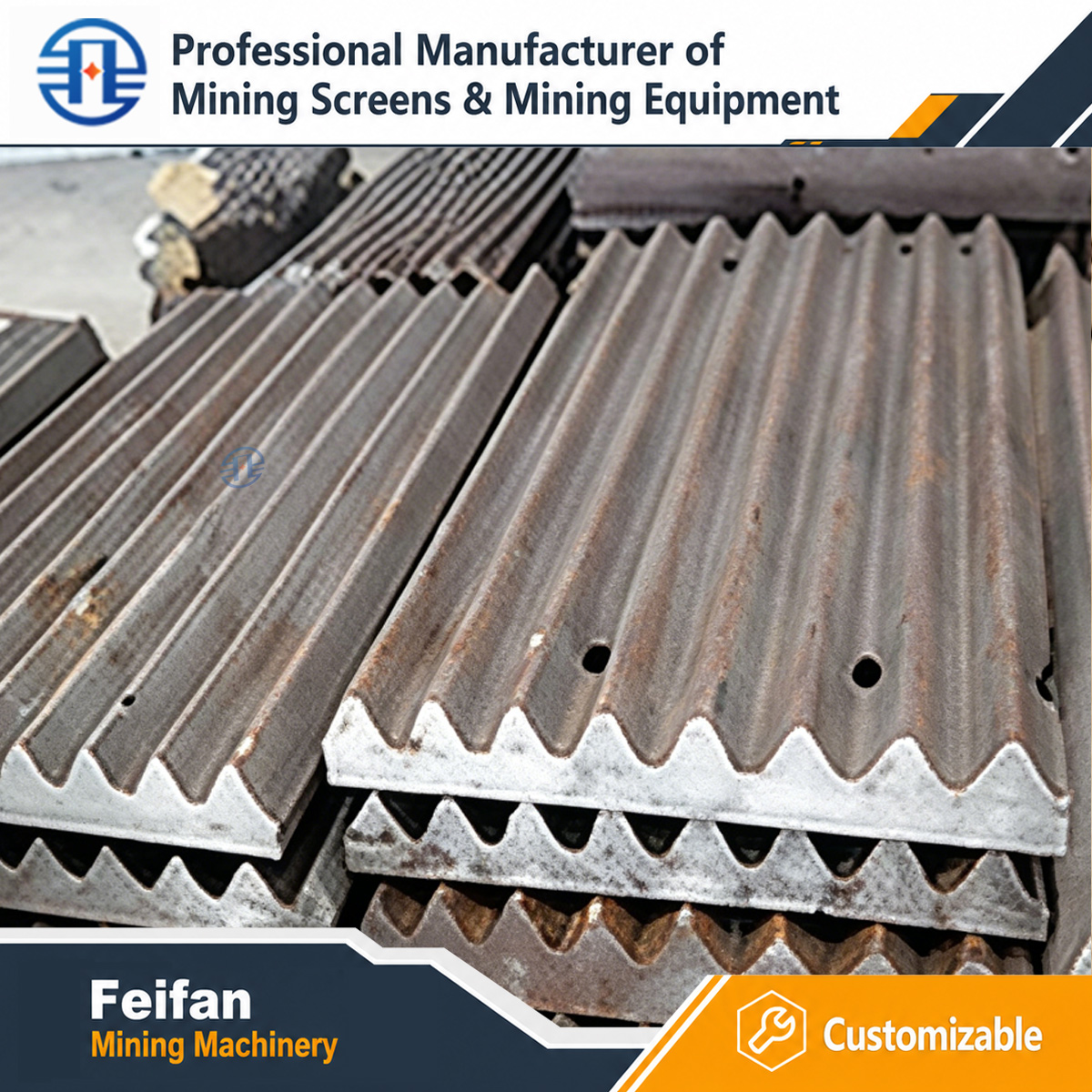 FEIFAN OEM pièces d’usure pour concasseur minier, marteau à haute teneur en chrome, plaque de mâchoire, plaque de revêtement pour ligne de production de granulats