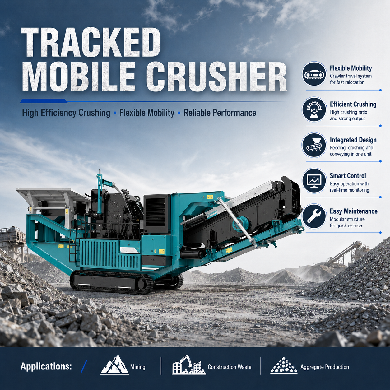 FEIFAN OEM Équipement de concassage mobile sur chenilles pour la production de granulats en carrière avec mobilité flexible et coûts de transport réduits Installation mobile de concassage sur chenilles