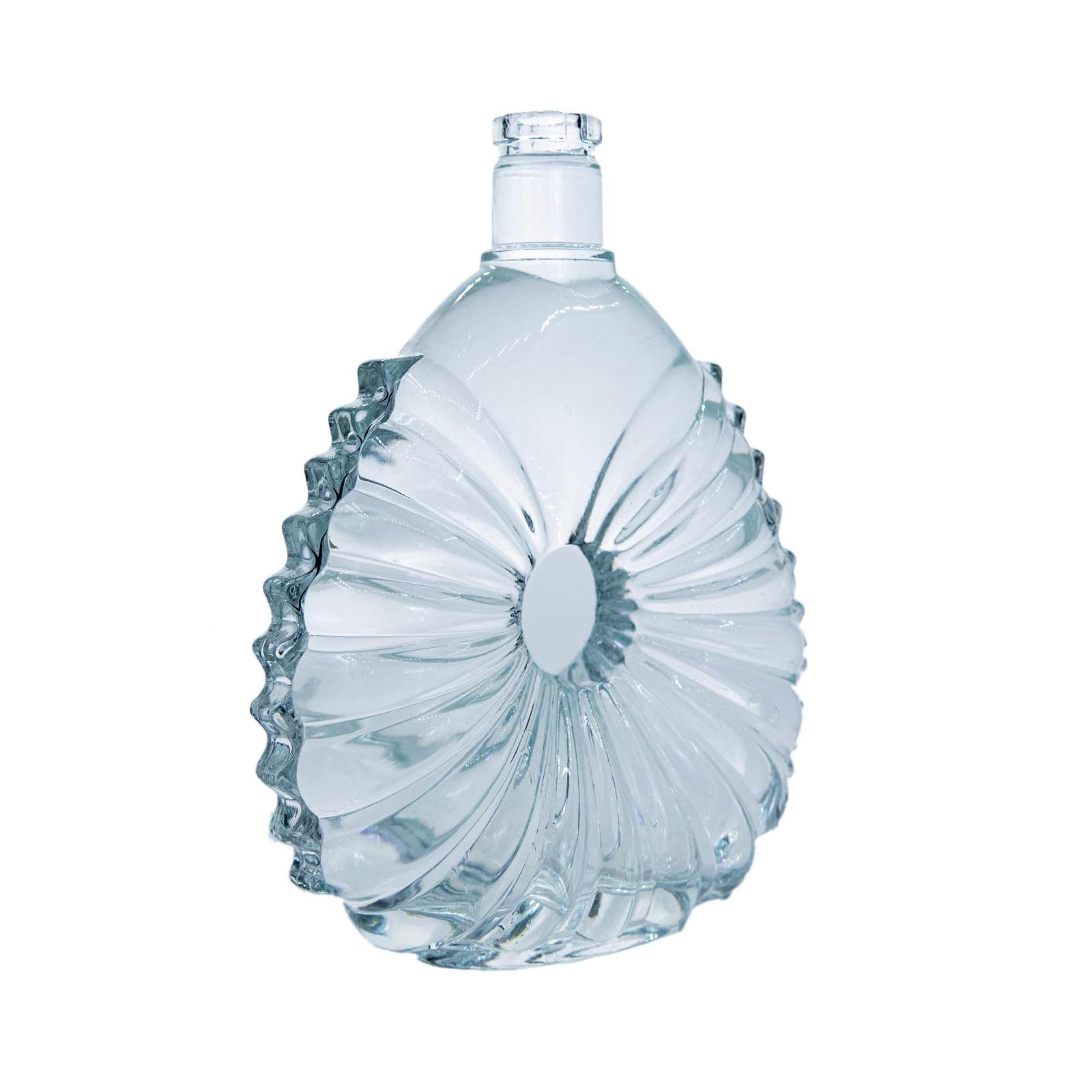 Botella plana de vidrio en relieve para licor A23