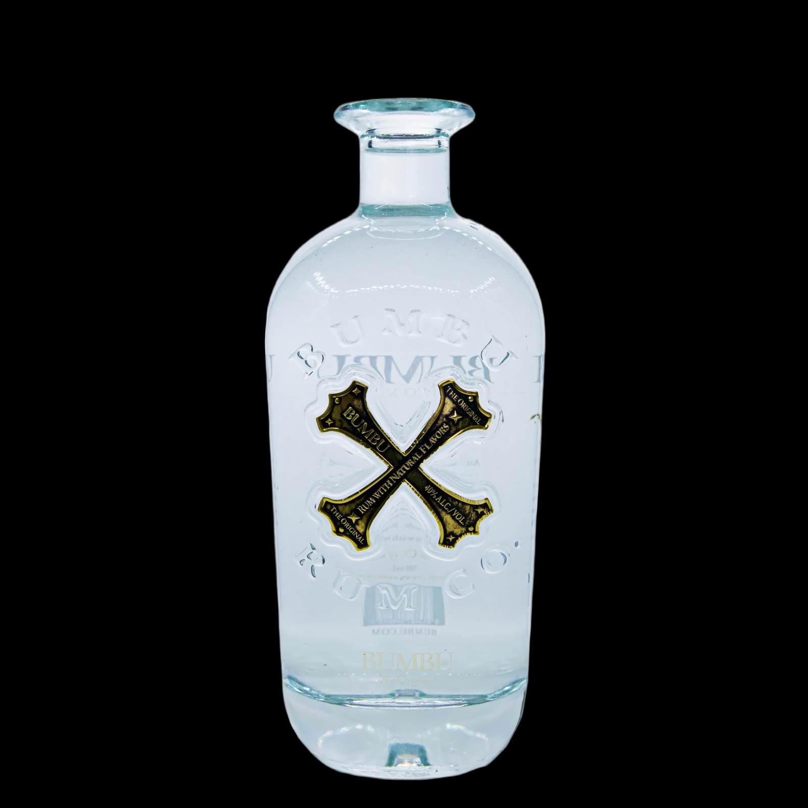 Botella de vidrio para ron A26, botella de licor en relieve