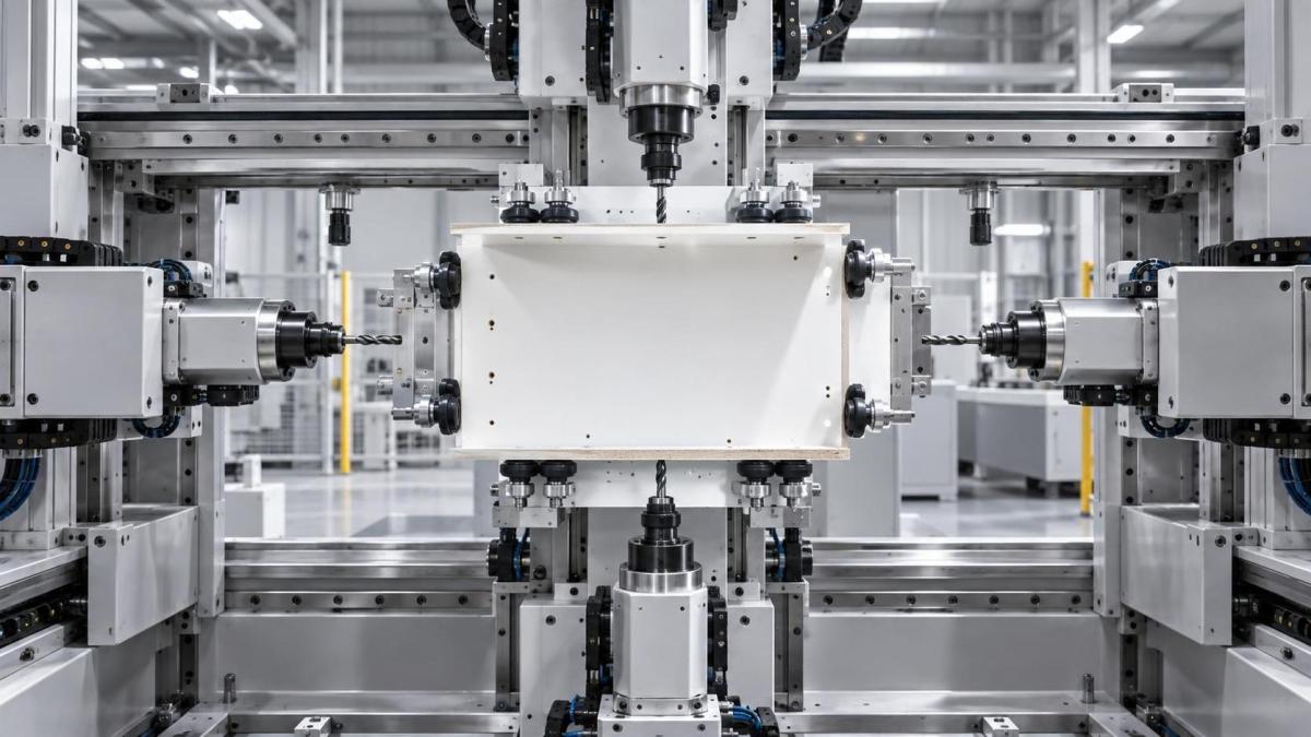 Perceuse CNC à six faces pour panneaux d’armoires : pourquoi l’usinage simultané sur 6 axes élimine le repositionnement dans la production de MDF sans cadre