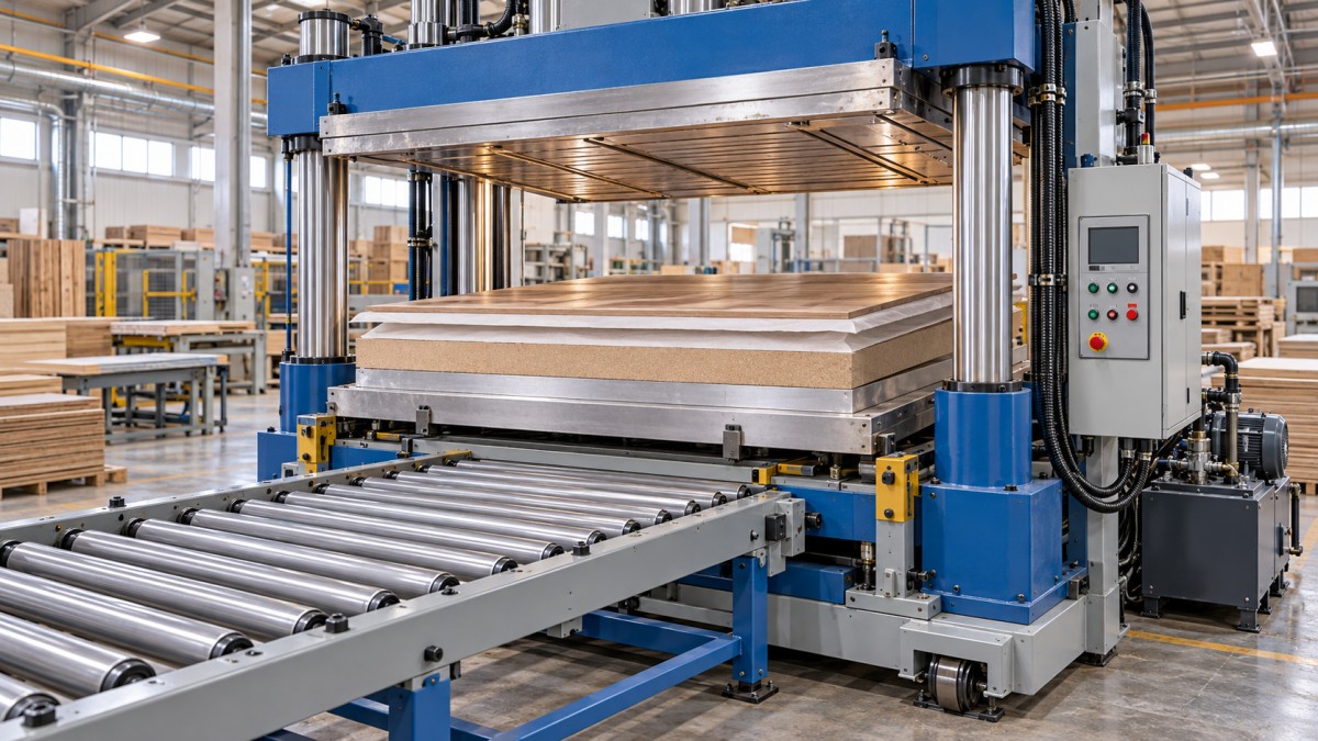 Prensas en caliente para madera con plato móvil: adaptación del recorrido de apertura al espesor del panel Prensas en caliente para madera con plato móvil: adaptación del recorrido de apertura al espesor del panel