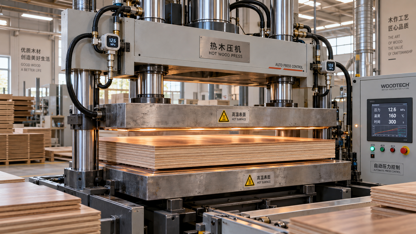 Automatic Pressure Control in Hot Wood Presses: Avoiding Thickness Variation