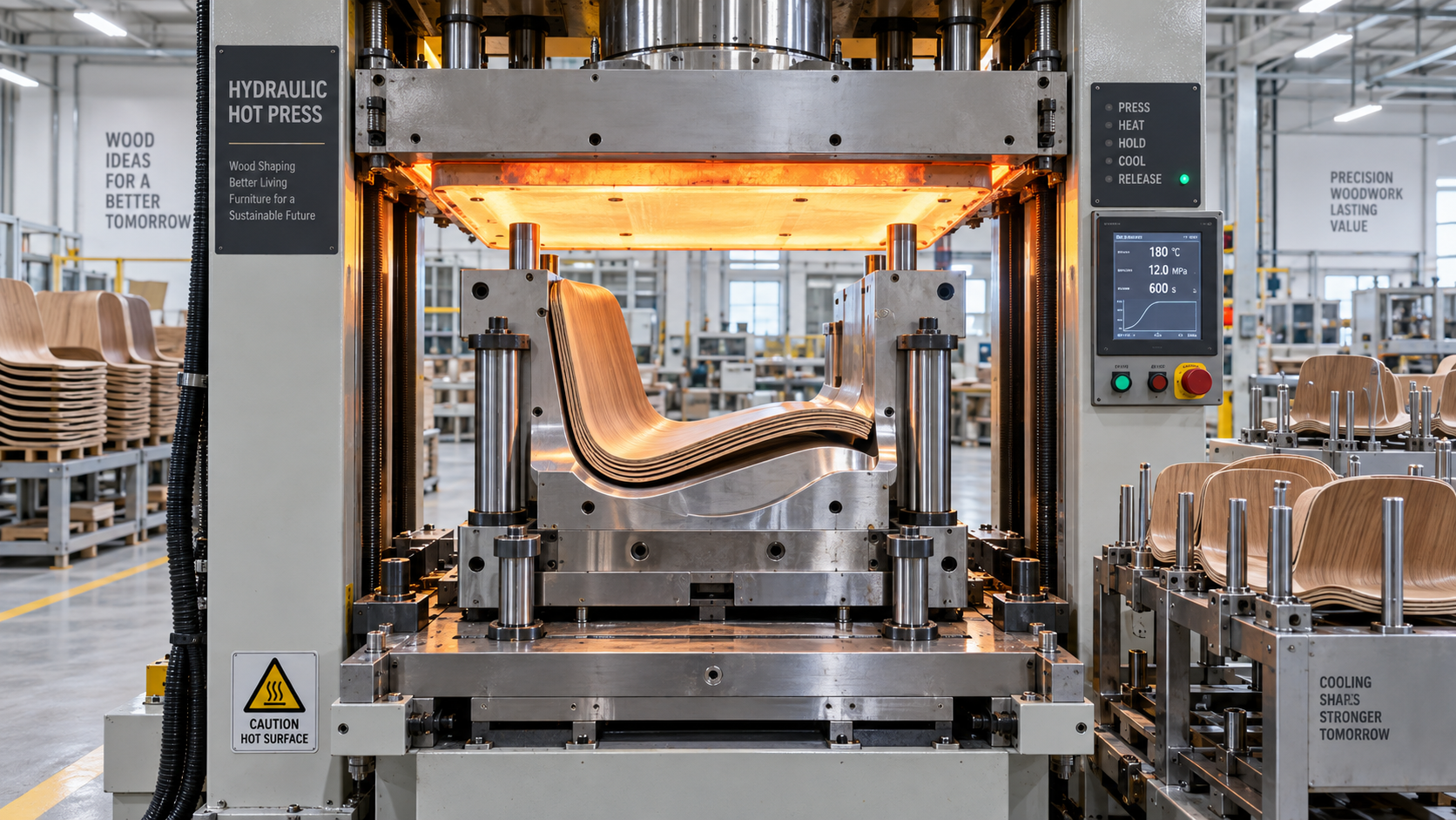 Hot Wood Press Forming for Curved Furniture Parts: Tooling and Cycle Planning