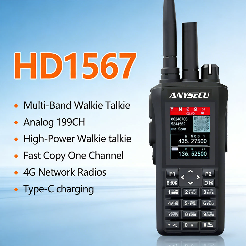 HD1567 EU 10W high-power dual-mode 4G PTT GPS 199CH Type-C VHF UHF multi band SIM card walkie talkie with 2400mAh battery