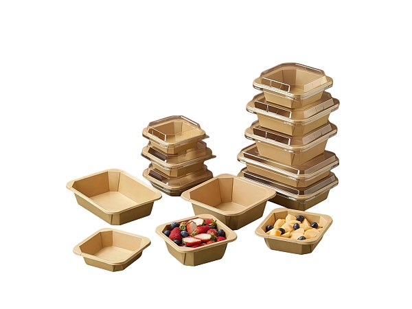Square Kraft Paper Bowls with Clear PET Lids