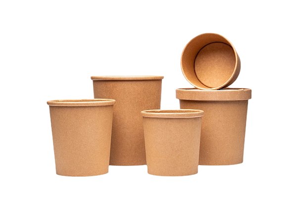 Kraft Paper Soup Cups with Vented Paper Lids