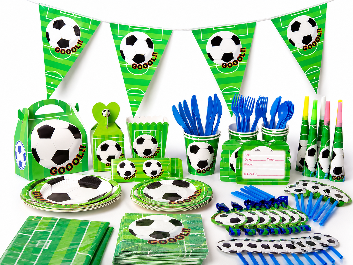 Soccer-Themed Party Tableware & Decorations Set