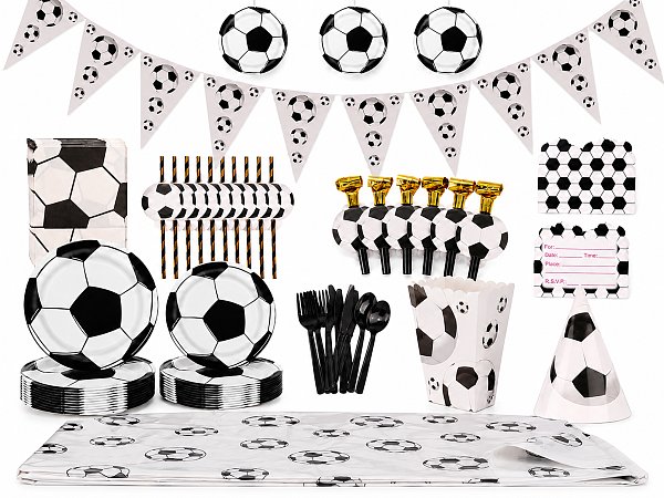 Black & White Soccer Party Tableware & Decorations Set