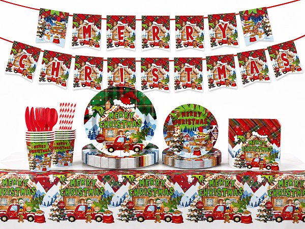 Christmas Village Party Tableware & Decorations Set