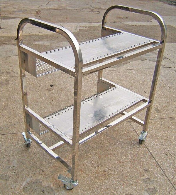 Stainless Steel SMT Feeder Storage Cart, Double Layer Trolley, Universal Fit for Yamaha/Fuji/Panasonic/ASM/Samsung