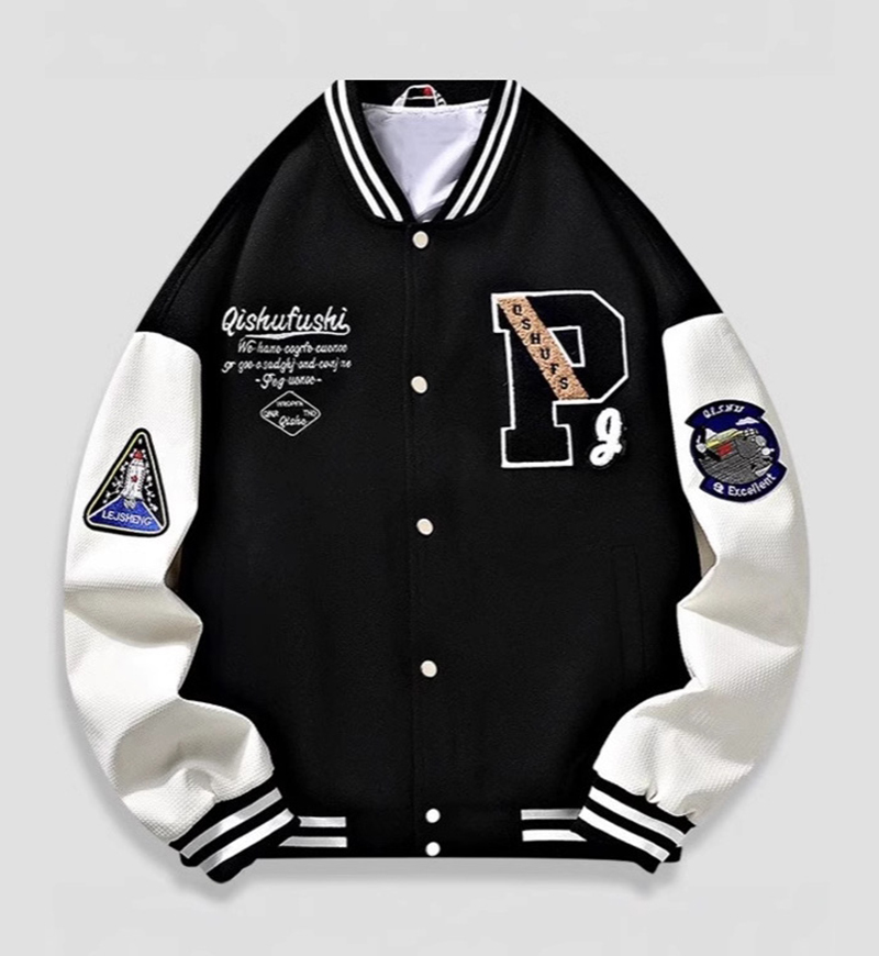 Customized fall and winter trendy vintage American-style lettered men's baseball jacket with embroidered patches 定制秋冬潮牌复古美式字母男式棒球服贴布绣花外套夹克