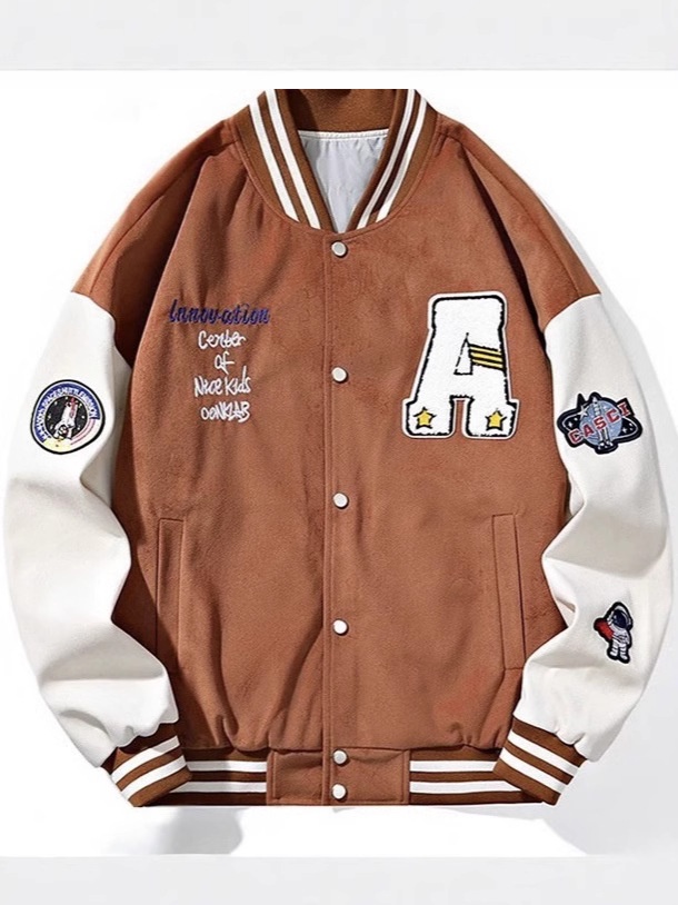 Customized fall and winter trendy vintage American-style lettered men's baseball jacket with embroidered patches 定制秋冬潮牌复古美式字母男式棒球服贴布绣花外套夹克