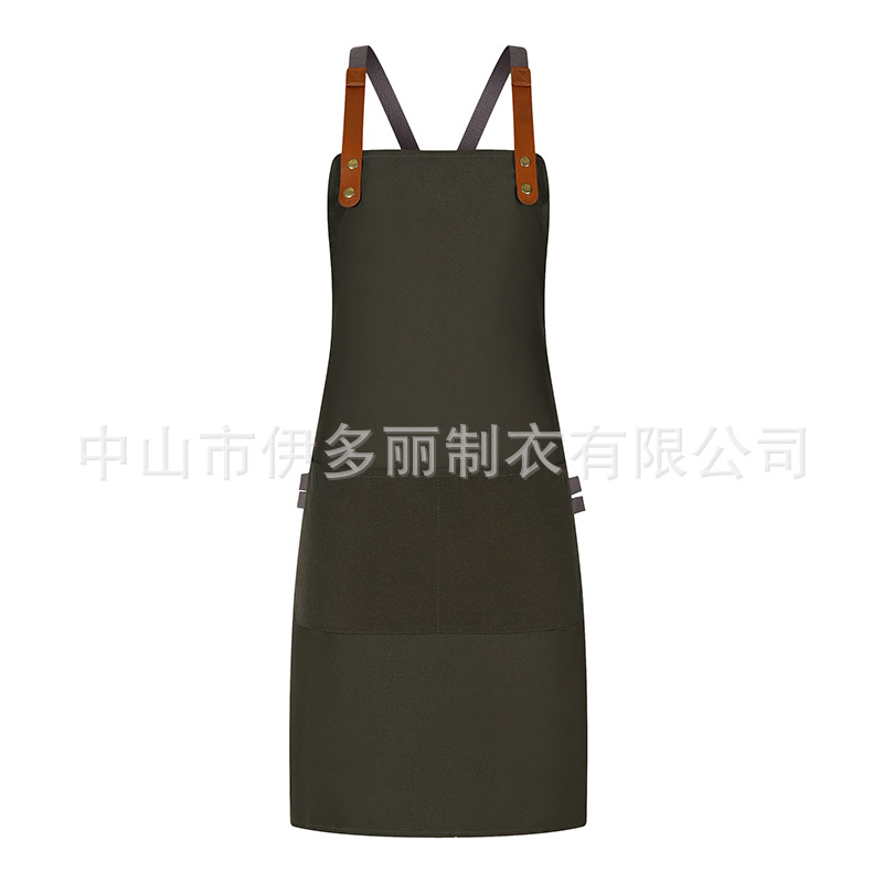 Factory custom-made 2022 minimalist and versatile polyester-cotton thick canvas waterproof and oil-resistant double-shoulder apron, with the option to add a logo.