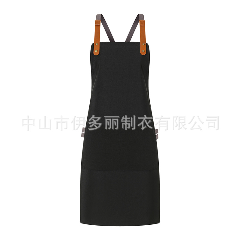 Factory custom-made 2022 minimalist and versatile polyester-cotton thick canvas waterproof and oil-resistant double-shoulder apron, with the option to add a logo.