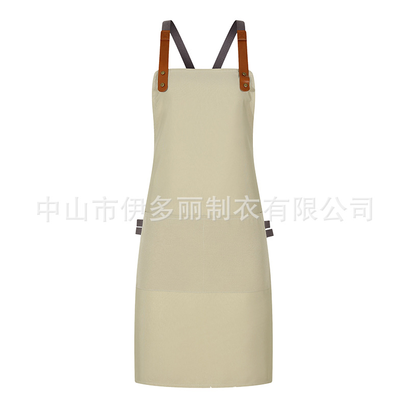 Factory custom-made 2022 minimalist and versatile polyester-cotton thick canvas waterproof and oil-resistant double-shoulder apron, with the option to add a logo.