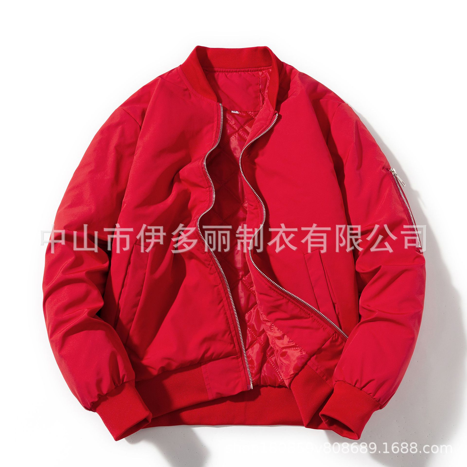 Factory-made European-style American imitation acetate satin jacket for autumn and winter, padded, men's formal windbreaker, flight suit, zipper coat