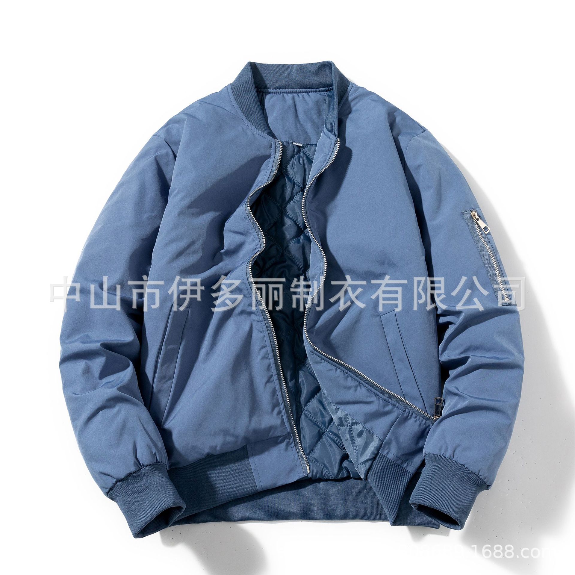 Factory-made European-style American imitation acetate satin jacket for autumn and winter, padded, men's formal windbreaker, flight suit, zipper coat