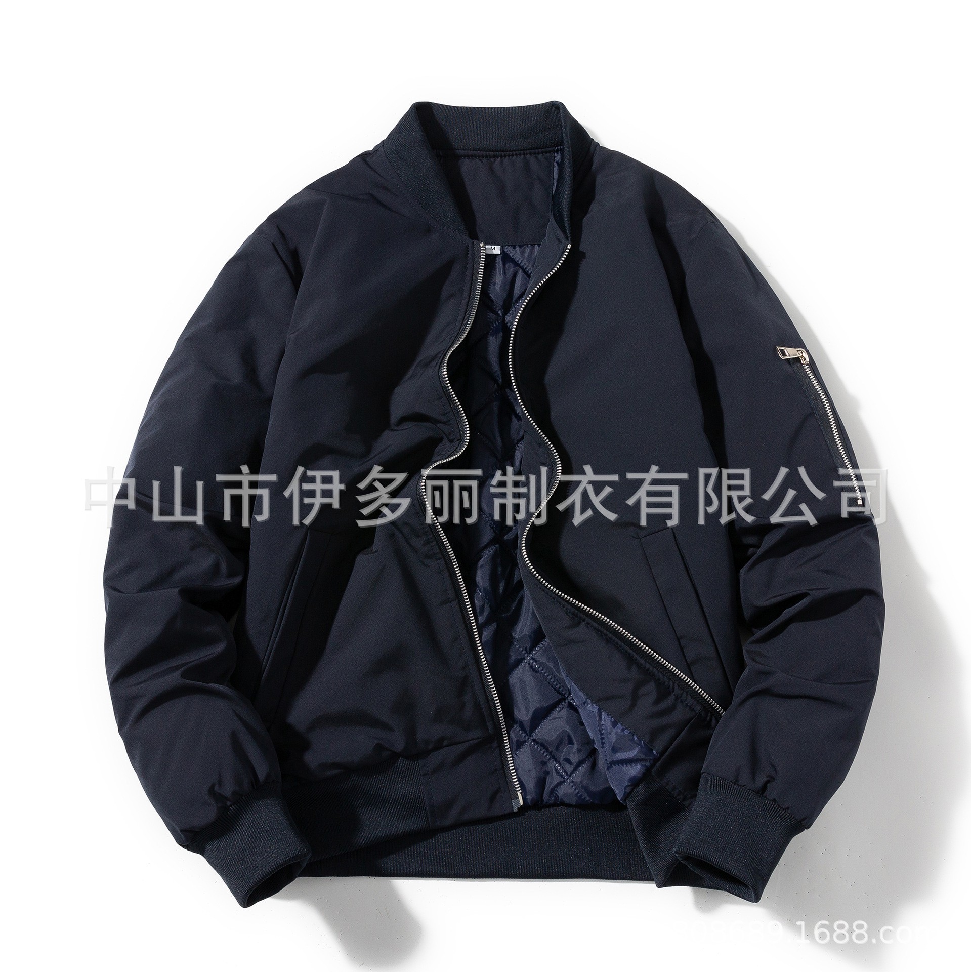 Factory-made European-style American imitation acetate satin jacket for autumn and winter, padded, men's formal windbreaker, flight suit, zipper coat