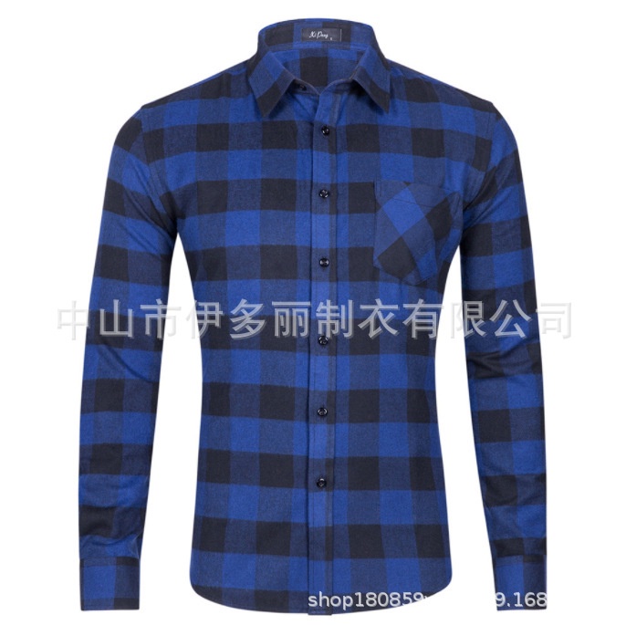 Factory-made Amazon best-selling Faralux European size single-pocket men's spring-autumn checkered shirt for export trade Factory-made Amazon best-selling Faralux European size single-pocket men's spring-autumn checkered shirt for export trade