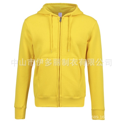 Factory-made European-style men's fleece pullover for autumn and winter, casual and warm, with hood and zipper closure, embroidered pattern on the front.