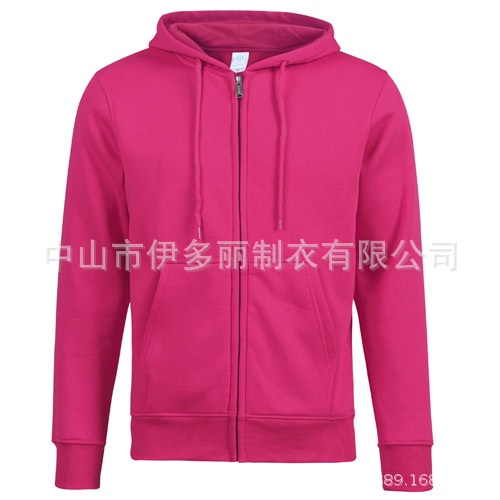 Factory-made European-style men's fleece pullover for autumn and winter, casual and warm, with hood and zipper closure, embroidered pattern on the front.